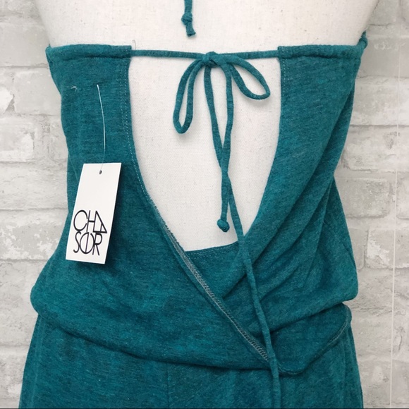 CHASER Teal Halter Drape Back Mini Romper Size Medium - Picture 11 of 16